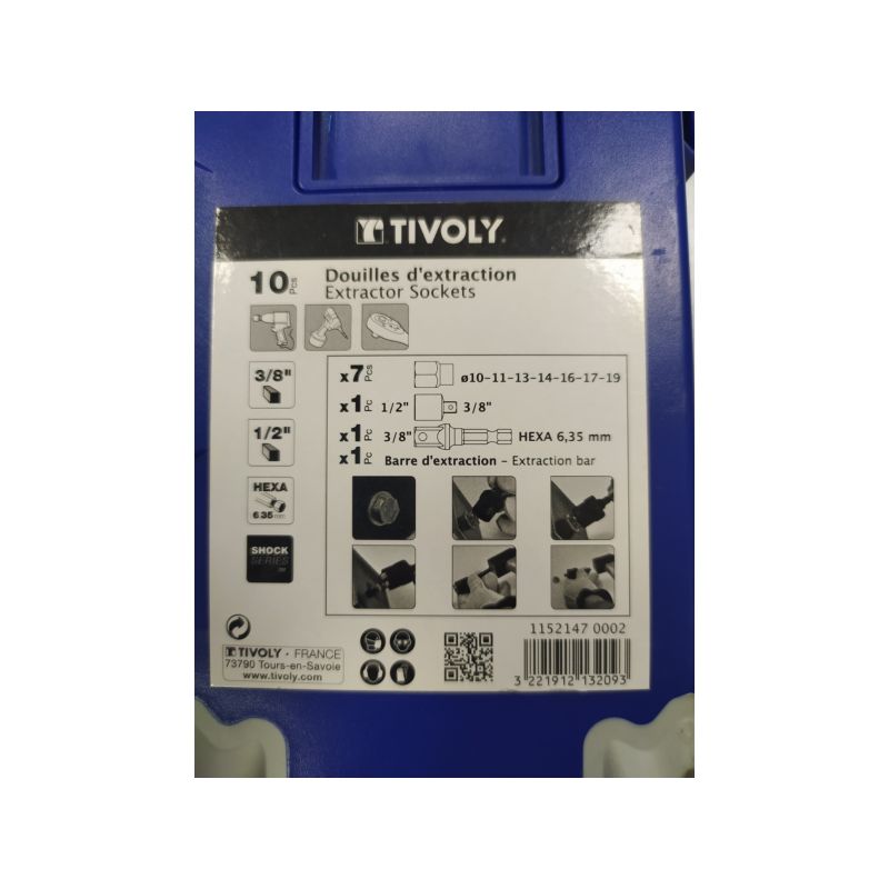 10 piezas -7 llaves de vaso de extracción 3/8&quot; Ø 10 a 19 mm + accesorios -IMPACTO