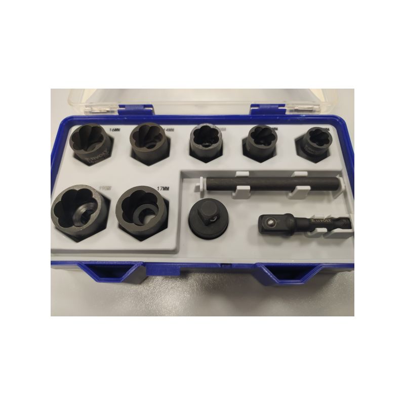 10 piezas -7 llaves de vaso de extracción 3/8&quot; Ø 10 a 19 mm + accesorios -IMPACTO